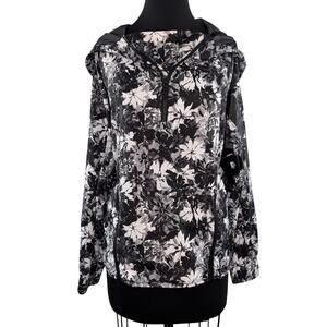Ivy Park Black White Windbreaker Jacket Floral Anorak Hooded 1/4 Zip Sz  L Large